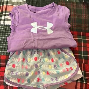 Under Armour Lavender Tee and Colorful Logo Shorts